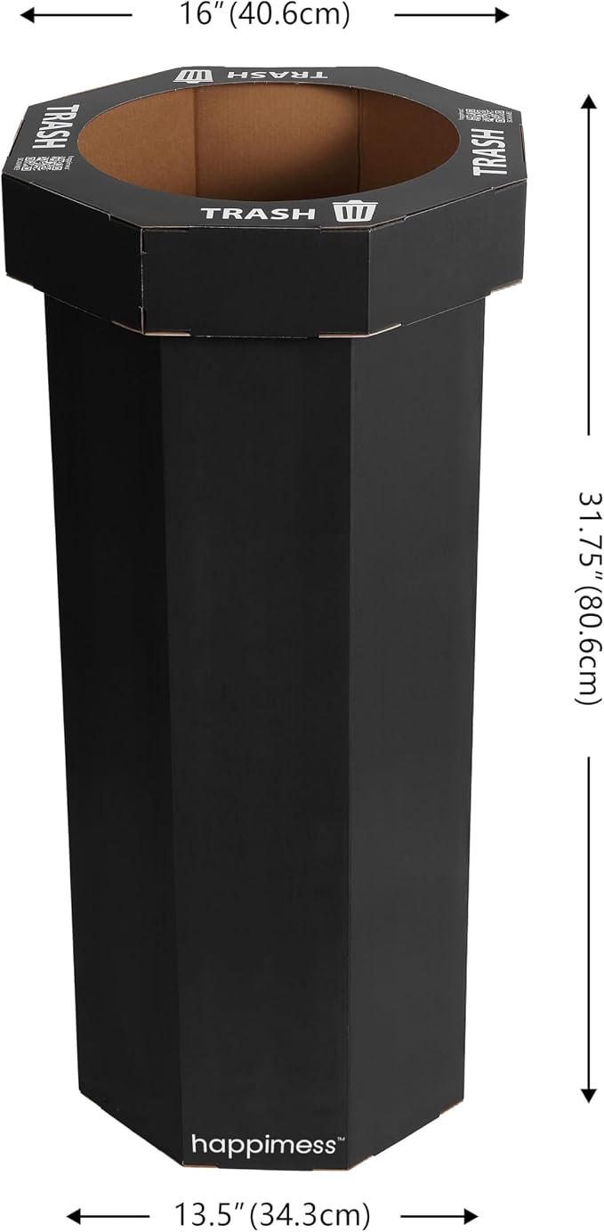 happimess Fleur 25 Gal Trash Can Bin, Charcoal Black, Set of 2 | Event Recycling, Traditional Classic Disposable Corrugated Cardboard, 32" Height, 16" Width, 16" Depth