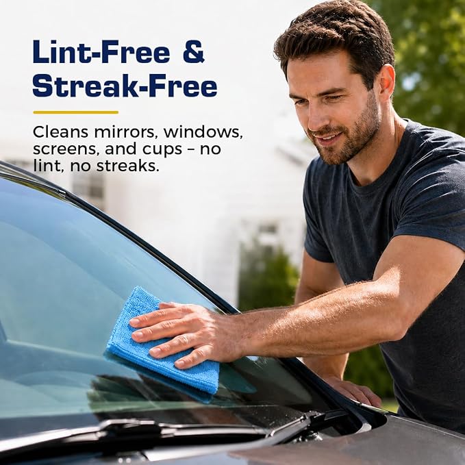 GLIMGLINT Reusable Shop Towels, 100 Pack Microfiber Cleaning Cloth, 11 x9 | Lint Free & Ultra Absorbent Cleaning Rags for Auto Repair, Detailing, Restaurants & Factories, Washable Shop Rag, Blue