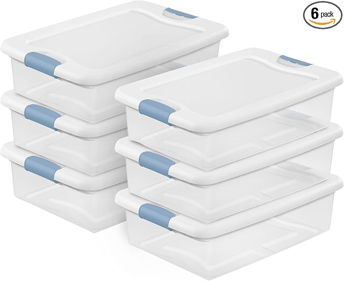 Sterilite Latching Box with Lids for Home and Office, 32 Quart, 6-Pack | Heavy-Duty and Stackable Plastic Containers with Latches for Closet, Cabinet, Bedroom, Bathroom and Dorm Room Organization