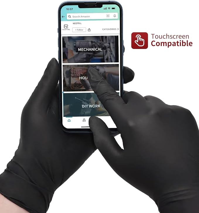 NEOTRIL 6 Mil Heavy Duty Black Nitrile Disposable Gloves, Latex Powder-Free, Textured Rubber Gloves for Cooking Mechanic