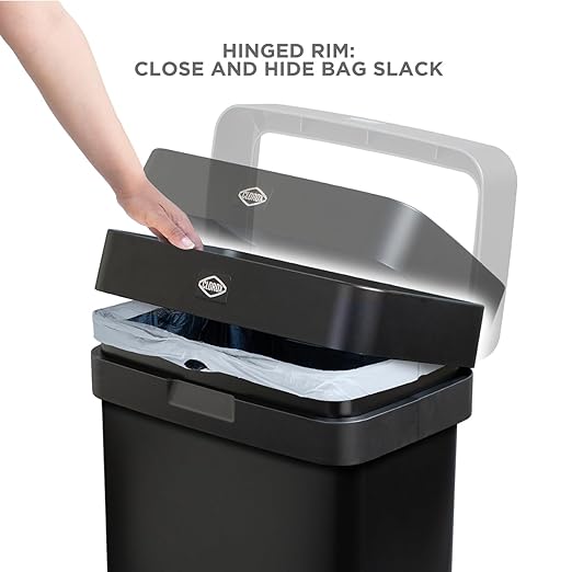 Clorox Slim Open Top Stainless Steel Trash Can, Matte Black, 13 Gal / 50L | Narrrow Rectangular Garbage Bin with Hinged Rim Protection for Commercial Spaces, Kitchen, and Office Use