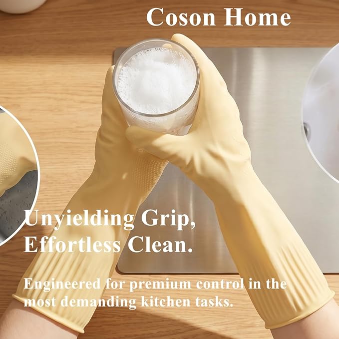 Long Rubber Cleaning Gloves for Household Dishwashing Full Arm Protecting | Reusable; Waterproof; Elbow Length 17.8 Inches; Kitchen Household Multi Cleaning; Palm Part Non-Slip Bump Design; Heavy Duty