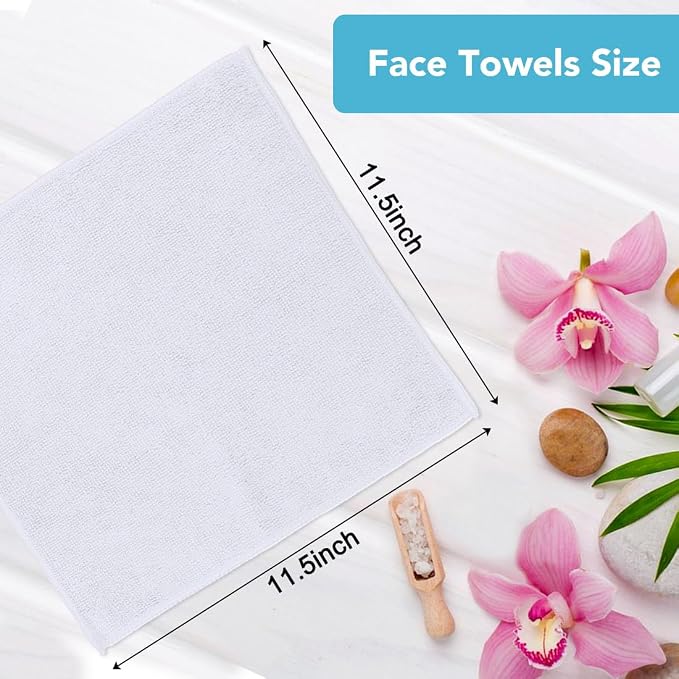Orighty Washcloths, 5 Pack Microfiber Face Towels, 12x12 Inch White | Highly Absorbent & Soft Feel, Multi-Purpose Wash Cloths & Hand Towels for Bathroom, Hotel, Spa, and Gym