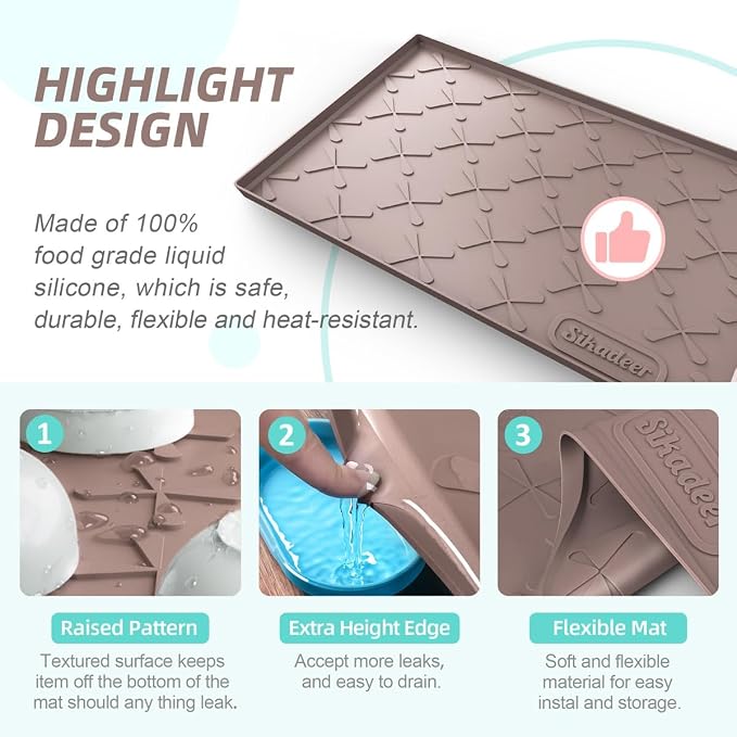 SIKADEER Waterproof Under Sink Mat Silicone 25"x19", Kitchen Cabinet Liner | BPA-Free Silicone Mat with Raised Lip Protects Cabinets from Leaks, Versatile Home Organizer for Bathroom, Pets, Boots, Floor