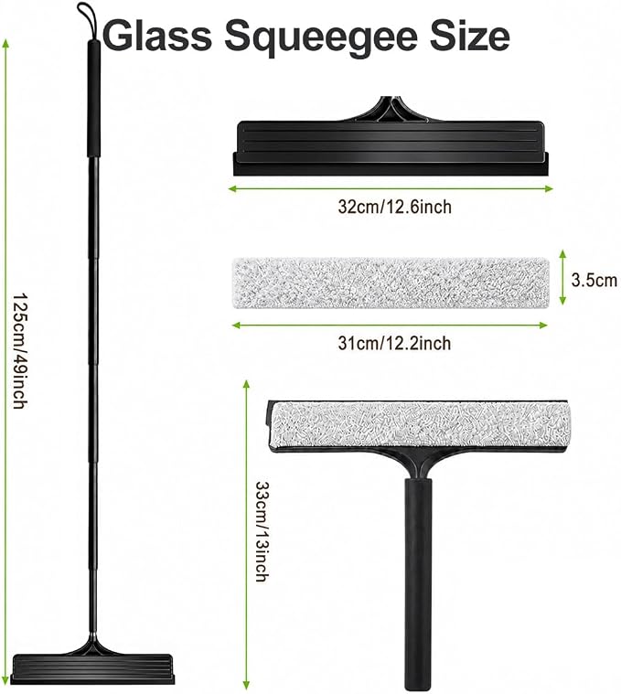 2 in 1 Window Squeegee with Adjustable Telescopic Pole, Shower Glass Squeegee for Indoor Outdoor Windows, Glass Doors, Shower Stalls, Car Windshield, Bathroom Tiles and Hard Floors