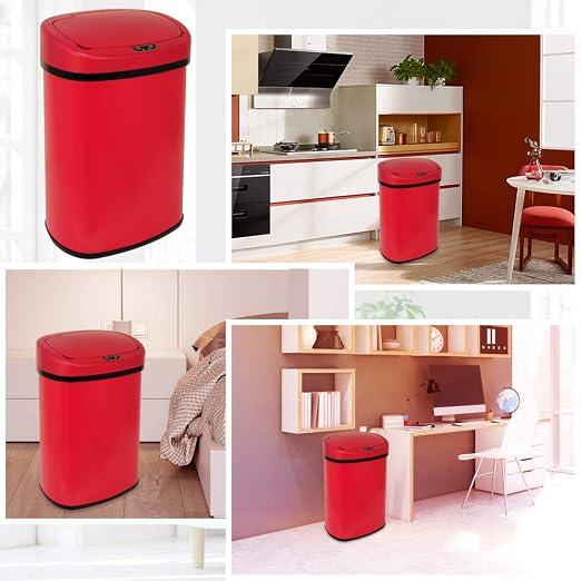 Kitchen Trash Can 13 Gallon,Stainless Steel Trash Can Touchless Garbage Can Large Trash Bin for Kitchen,Bathroom,Restroom,Office Automatic Garbage Bin,Red