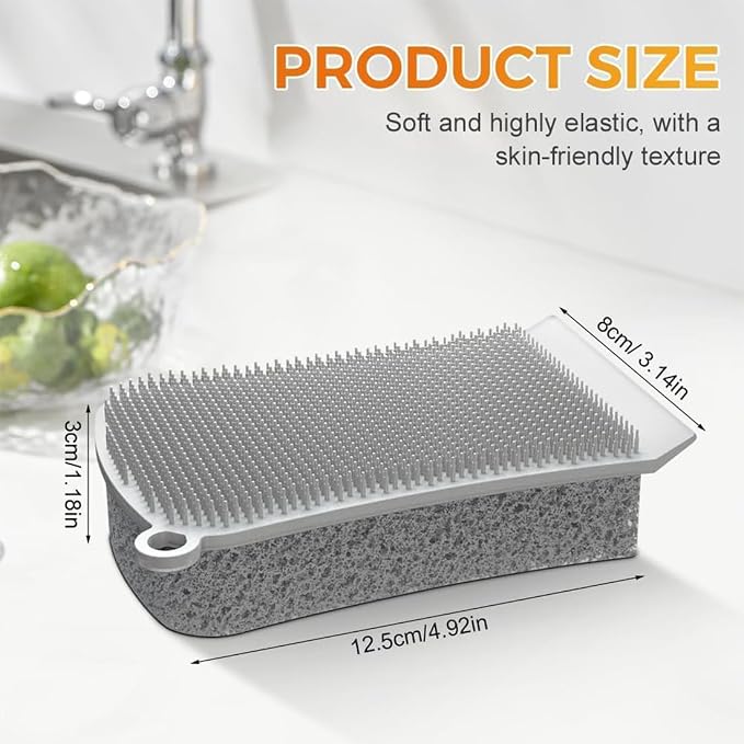 Silicone Dish Scrubber, 3 in 1 Dual Sided Kitchen Silicone Sponge Scrub Brush, Reusable, Fast Dry Dishwasher Safe for Dishes, Pots, Household (White,4Pcs)