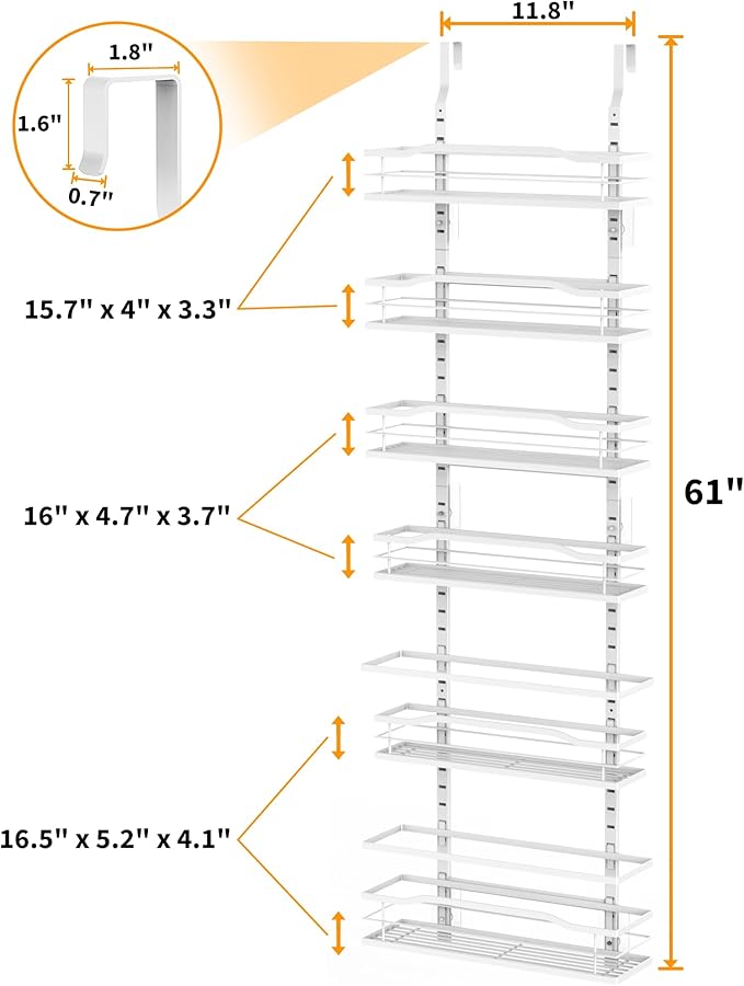 Moforoco White 6-Tier Over Door Pantry Organizer, Pantry Organization Storage, Door Metal Hanging Spice Rack Basket Shelves, Home Kitchen Apartment Essentials, Laundry Room Bathroom Organization
