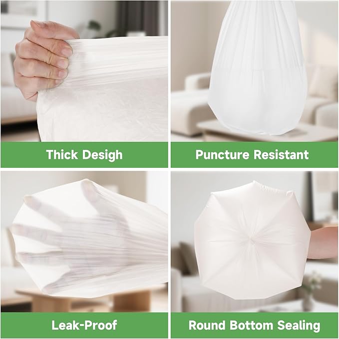 4 Gallon Small Trash-Bags With Handles - White 4 Gal Bathroom Mini Garbage Bags 100 Count 15 Liter Kitchen Car Office Unscented Biodegradable Little Wastebasket Liners Strong Thick Bulk Vincereon