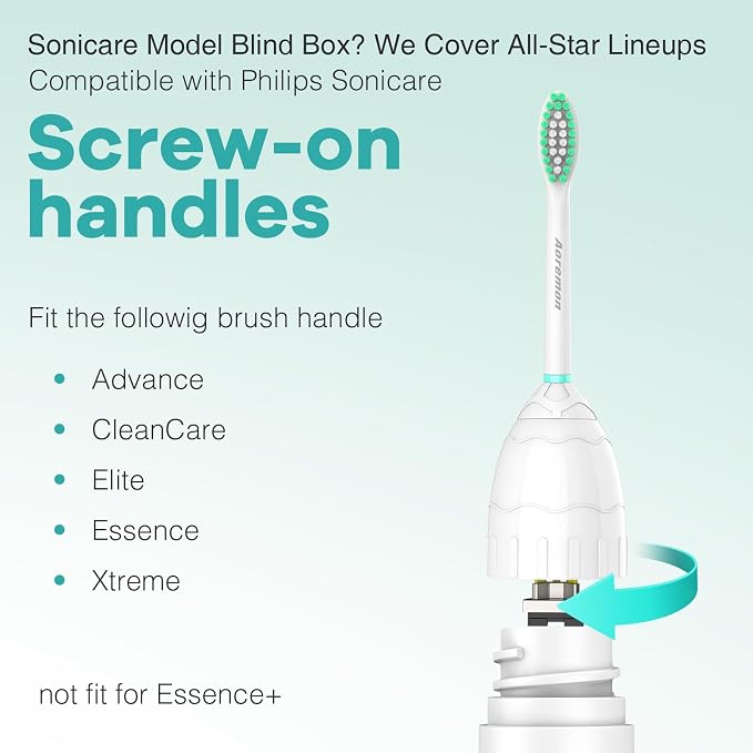 Aoremon Toothbrush Replacement Heads fit for Philips Sonicare E-Series | Toothbrush Heads fit for Essence Xtreme Elite Advance CleanCare Screw-on Electric Toothbrush Handle, 3 Count, Green