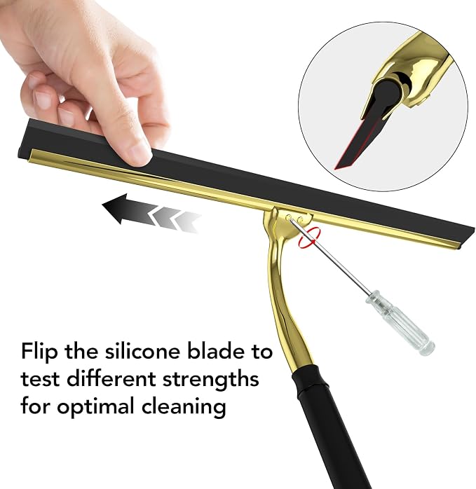 Shower Squeegee for Glass Doors with Long Handle, 15-51" Telescopic Shower Squeegee, Extendable Bathroom Squeegee for Shower Glass, Tile Walls, Mirrors & Windows, 13.7" Silicone Blade