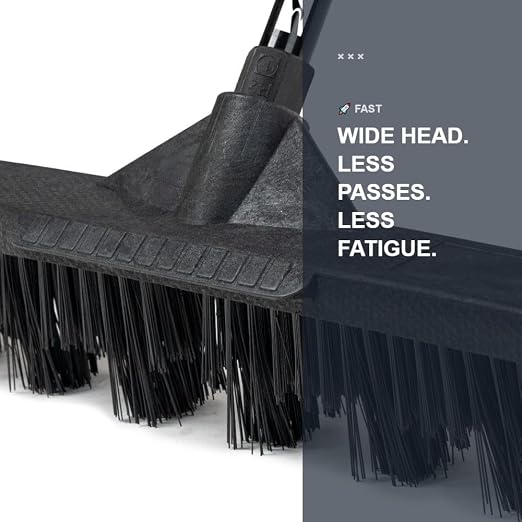 RIGCRAFTOR Heavy Duty Reefer Trailer Broom Brush, Wide Head Push Broom, Stiff Synthetic Bristles for Grooved Floors, Professional Truck and Semi Trailer Cleaning Tool, Black