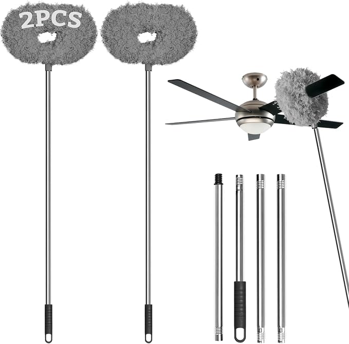 Eunice Ceiling Fan Cleaner Duster with Extension Pole | 13-50Inch Reusable Fan Blade Cleaning Tool for Cobweb Walls and Door Window