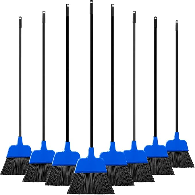 8 Pcs Outdoor Broom for Floor Cleaning 54 Inch Commercial Heavy Duty Broom Long Handle Kitchen Household Angle Brooms for Sweeper Sweeping Indoor Dust Hair Cleaner Corn Shop(Blue)