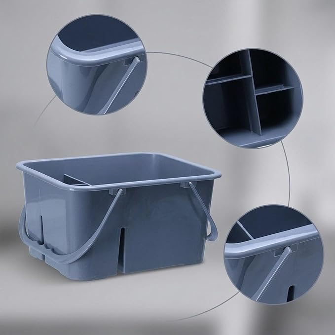 Cleaning Supplies Basket Portable Tool Storage Organizer Four Compartments Double Handle Bucket Multipurpose for Housekeeping