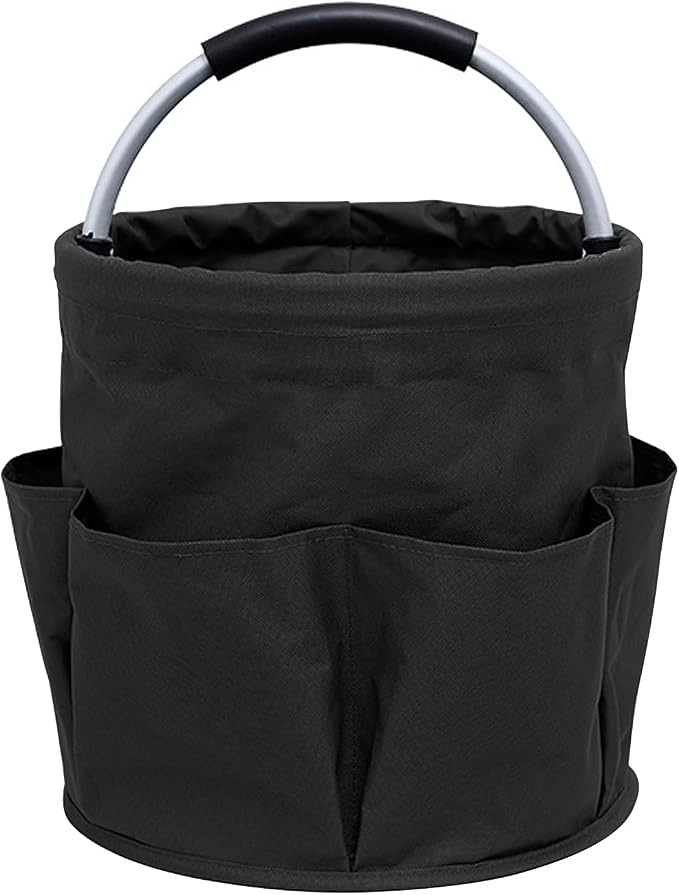 17L Collapsible Storage Bucket with Handle, Multi-Pocket Foldable Portable Picnic Caddy Outdoor Camping Organizer Tote for Housekeeping Car Wash Gardening Hiking Fishing, Black