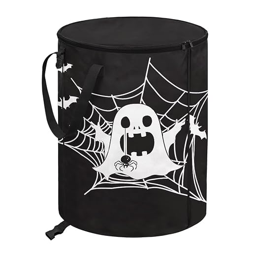 doginthehole Halloween Decorations Outdoor Trash Can with Lid 20 Gallon Spooky Ghost Spider Web Collapsible Trash Can Waterproof Garbage Bags for Car, RV's, Yard Storage Bin Halloween Fall Home Decor