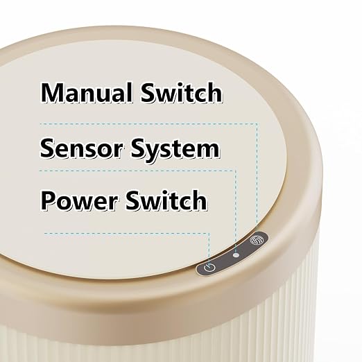URALFA Bathroom Trash Can Automatic Touchless, Motion Sensor Trash Can | 3.7 Gal Bathroom Garbage Can with Lid, Smart Waterproof Trash Bin for Bedroom, Office, Restroom, Cream White and Gold