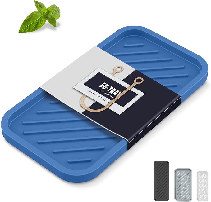 Silicone Sponge Holder-Large Thick Durable 10" Sink Organizer Tray-Kitchen | Thick Durable Sponge Caddy, Large Sink Tray, Dish Soap & Scouring Pad Holder, Countertop Drip Tray, Easy Clean, Rust-Proof