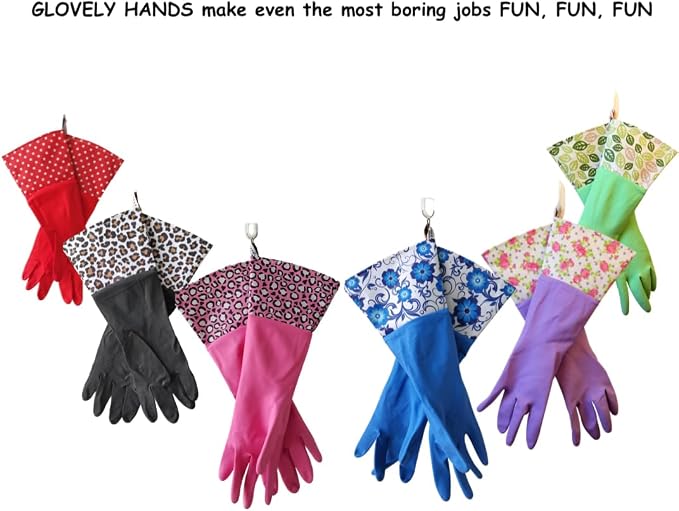 GLOVELY HANDS Water-Resistant Latex Cleaning Gloves, Soft Cotton-Feel Lining, Non-Slip Grip, Long Cuff, Medium (1 PAIR)