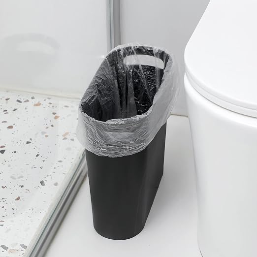 rejomiik Small Trash Can, 3.5 Gallon Slim Garbage Can Plastic Waste Basket with Handles Container Bin for Narrow Spaces Bathroom, Bedroom, Kitchen, Office at Home, Black | Plastic Waste Basket with Handles for Bathroom, Bedroom, Dorm, Kitchen, Office a...