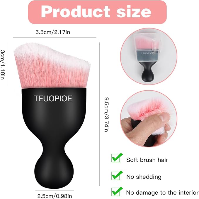 Car Detailing Brush for Interior Dusting and Air Vents,Pink White | Soft synthetic bristles clean dashboards, vents, and consoles. Lightweight PP handle is suitable for dry or wet use.