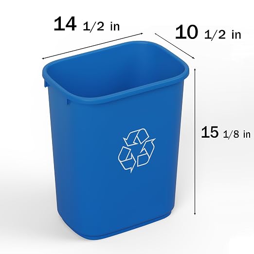 28 Qt. / 7 Gallon Blue Rectangular Recycling Wastebasket Trash Can | 10 Pack