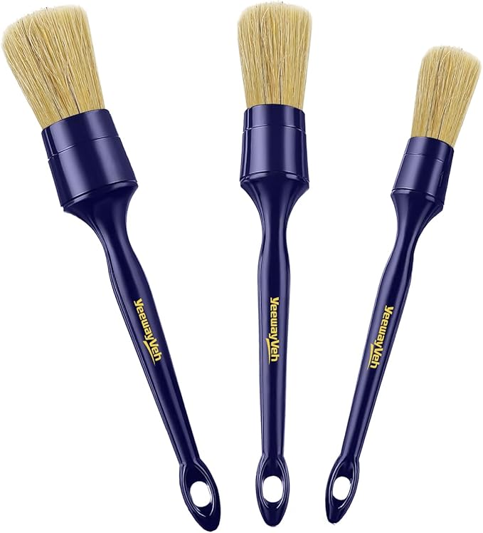 YeewayVeh 3PCS Car Detailing Brush Set, Boars Hair Bristles Brushes, Indigo | 3 Sizes Detail Brushes for Dashboard, Air Vents, Leather Seat & Dusting, Interior/Exterior Car Detailing