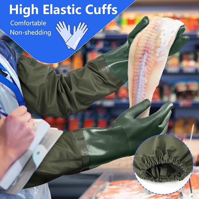 AUAUY 27" PVC Chemical Resistant Gloves, Long Rubber Gloves | Heavy Duty, Waterproof Reusable Long Sleeve Glove for Cleaning Suitable for Chemical, Acid, Alkali and Oil Work
