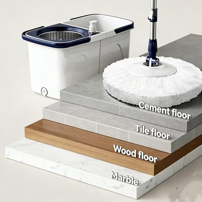 Spin Mop Bucket Kit with Integrated Wringer System | 3 Pack Microfiber Spin Mop Refills, Spin Mop Bucket System for All Floor Types Cleaning
