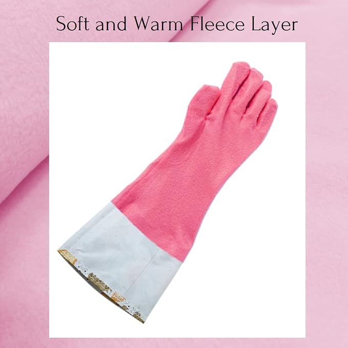 Myungjin Fleece-Lined, Flock Lining, Insulated Medium Cuff, Reusable Waterproof Household Dishwashing Non-Slip Cleaning Latex Rubber Gloves (1 Pair)