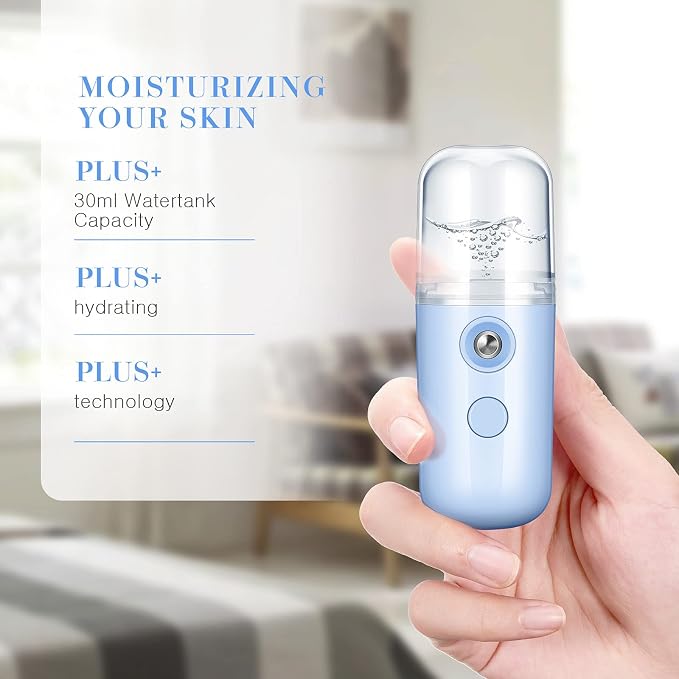 Honoson 2 Pack Nano Facial Mister for Lashes Sprayer,Black and Blue | USB Rechargeable Handheld Humidifier with Eyelash Extensions, 1 Oz Portable Sprayer Ideal for Makeup Skin Hydration