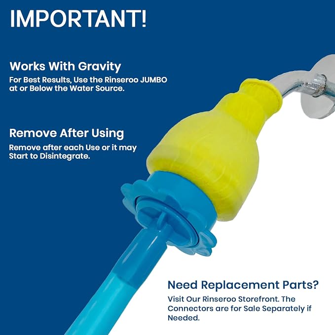 Rinseroo JUMBO Shower Cleaning Thing Slip-On Handheld Hose Attachment | 6 Ft Hose, Fits Up to 7" Shower Head, Fast Mess-Free Wall Rinsing, Converts Standard Shower to Handheld