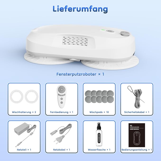 2026 Updated Window Cleaning Robot - Enhanced Battery, Max 6400Pa, Path Planning, Anti-Slipping, Edge Detection, Window Cleaner Robot for High-Rise Windows (2 pairs of nozzles, 10 cloths) (White)