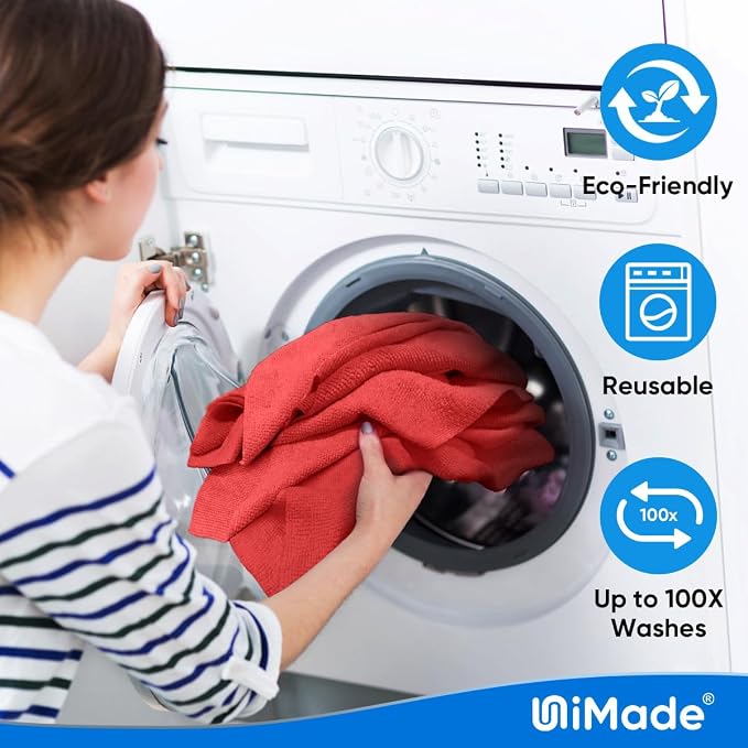 Shop Towels Rags, 50 Pack Reusable Microfiber Cleaning Cloth | Shop Rags Bulk Lint Free Cleaning Towels for Car Kitchen Automotive Bar Mechanic Restaurant Garage, 11.5"x 11.5", Red