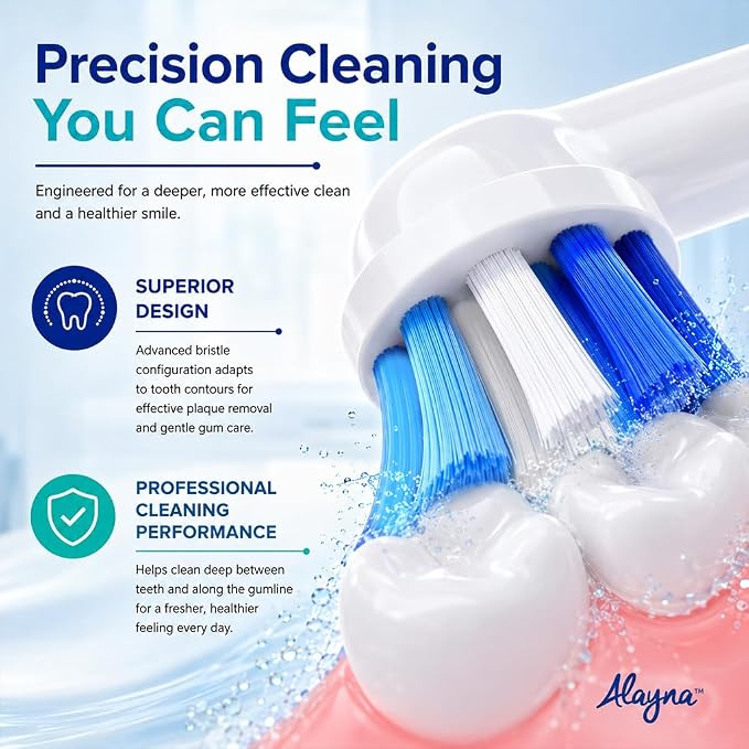 Alayna Toothbrush Heads Compatible with Oral-B, Precision Style, 8 Pack | Replacement Brush Head Refills Compatible with Braun Oral-B Pro 1000, 3000, 5000, 7000, 8000, 9600 and Most Click-On Handles