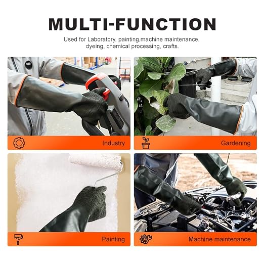 North Tower Heavy Duty Rubber Gloves, Industrial Gloves,Black （14in,1 pair） | Long-lasting and Non-Slip Design,Flexible,Waterproof Reusable for Cleaning, Dishwashing,Industrial and Auto Care. ﻿