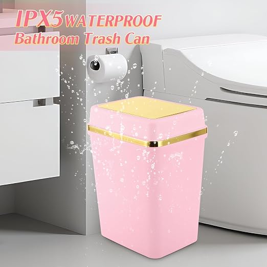 3 Pack Bathroom Trash Can with Lid 4 Gallon Pink Small Trash Can with Swing Lid Bathroom Garbage Can with 150 Counts Trash Bags for Kitchen Bedroom Office