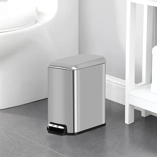 1.3 Gallon Kitchen Trash Can, Stainless Steel, Removable Plastic Inner Bucket, Foot Pedal, for Bathroom,(2 Set)