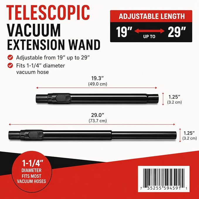 MP Maresh Products Telescopic Extension Wand - Household Cleaning Tool | Vacuum Extension Wand, Compatible with Eureka Vacuum Cleaner, Oreck Vacuums & More, Baseboard Cleaner Tool, Telescoping Tube