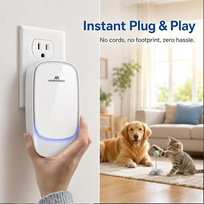 Plug in Air Ionizers and Cat Litter Box Deodorizer | Negative Ion Air Purifier and Pet Odor Remover for Dogs/Cats, Quiet Freshener for Home Kitchen, Smoke Dust Mini Cleaner