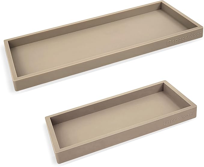 Spacewiser Countertop & Vanity Silicone Tray – 2 PC (11.7" & 7.7") Set | Bathroom Tray & Kitchen Soap Tray Set, Bathroom Counter Tray, Kitchen Sink Dish Soap Tray for Countertop Organization