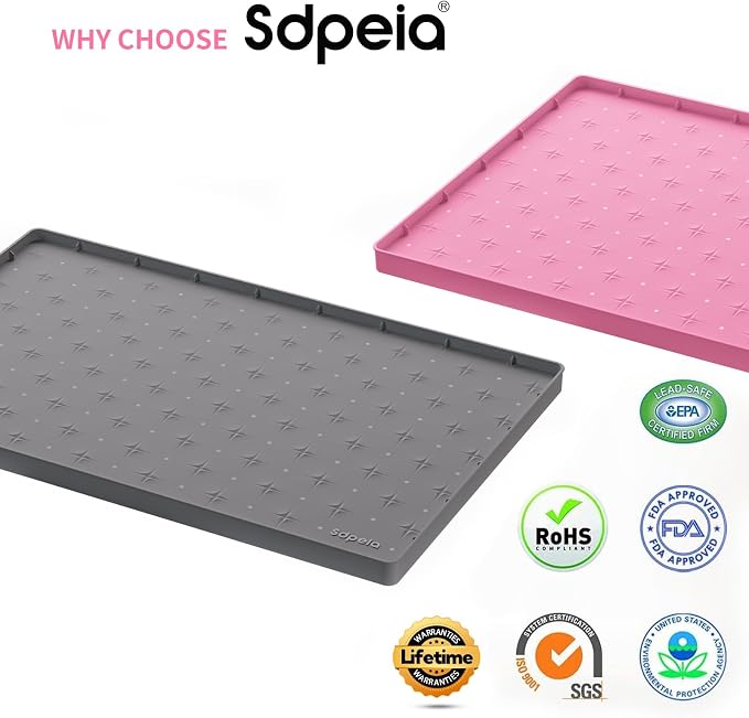 Sdpeia Under Sink Mat 34"×22" Waterproof Silicone Cabinet Liner & Sink Protector for Kitchen & Bathroom, Multi-Purpose Organizers Tray for Pets, Laundry, Cat Litter Mat, Gray (Pack of 3)
