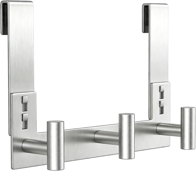 PMMASTO Long Shower Hanger for 3/8 Inch Glass, Silver- 3 Hooks, T Shape | Stainless Steel Hooks Organize Towels And Robes on Frameless Glass Shower Doors in Bathrooms