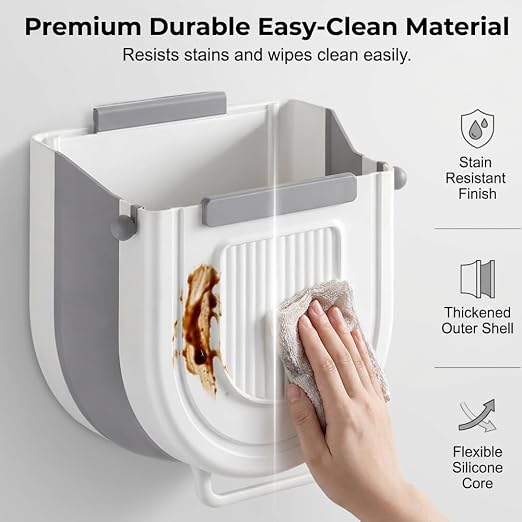 Wall-Mounted Collapsible Trash Can for Kitchen - 2026 Multipurpose Folding Waste Bin for Peels, Recycling & Space-Saving - Creative Design Gray 8.3