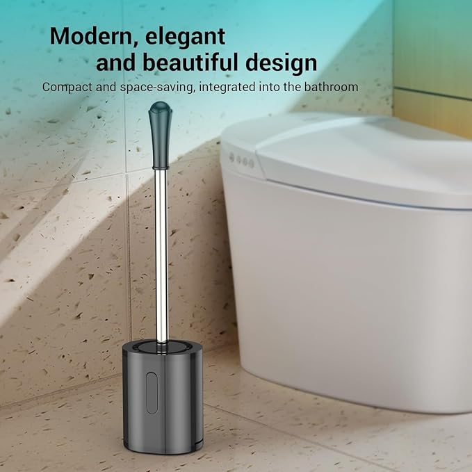 Compact Size Toilet Brush & Holder, 2 Pack, Stainless Steel Handle, Space Saving for Storage, Drip-Proof, Easy to Assemble, Black
