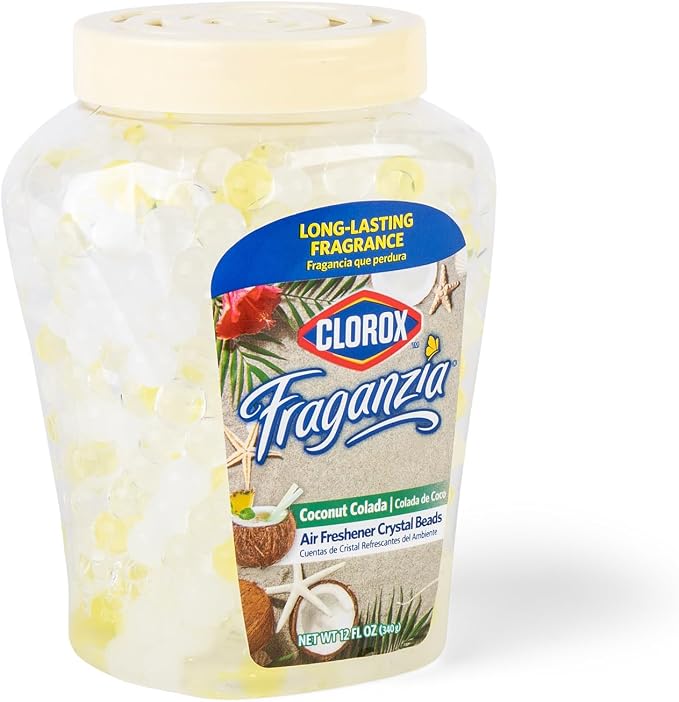 Clorox Fraganzia Crystal Beads Air Freshener, Coconut Colada, 12 Oz, 12-Pk | Gel bead formula, long-lasting scent, no spray or mess, home car and office use