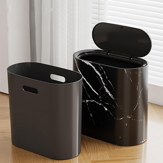 Slim Trash Can with Lid, 2.6 Gallons / 12 Liter Compact Plastic Small Slim Garbage Can with Lid,Easy to Clean Durable Trash Bin for Bedroom,Bathroom,Kitchen,Compact Spaces,Office,Dorms