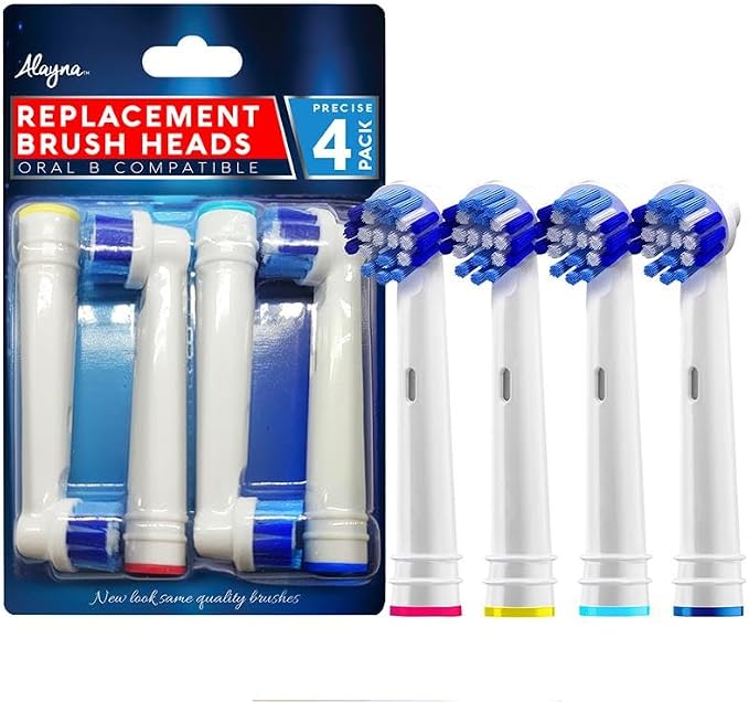 Replacement Brush Heads Compatible with OralB Braun- Pack of 4 Professional Electric Toothbrush Heads- Precision Refills for Oral-b 7000, Clean, Oral B Pro 1000, 9600, 500, 3000, 8000, Vitality Plus! | Fits Oral-B Pro 1000, 3000, 500, 7000, 8000, 9600,...