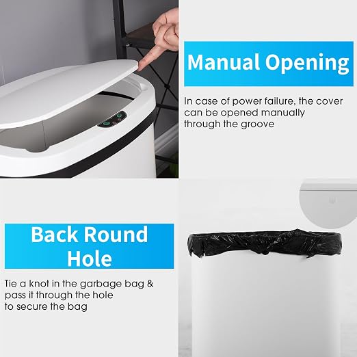 BestOffice Kitchen Trash Can Broken-Resistant Plastic Touch Free High-Capacity Garbage Can with Lid for Bedroom Bathroom Home Office 50 Liter 13 Gallon Garbage Can Automatic Waste Can (White)